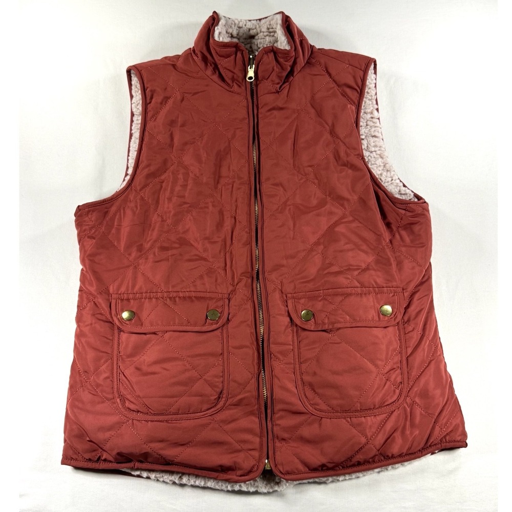 Love Tree Reversible Quilted Sherpa Vest Rust Red Cream Small V5002